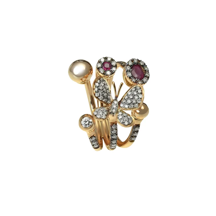 Zlatý prsteň Moraglione 1922 s rubínmi a diamantmi Zlatý prsteň Moraglione 1922 s rubínmi a diamantmi
