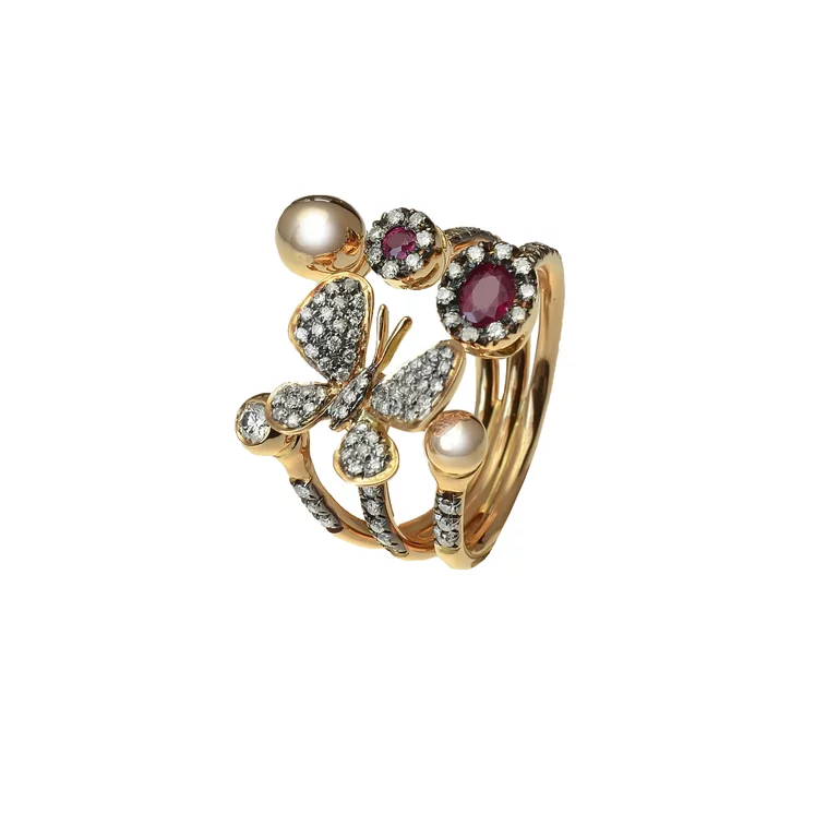 Zlatý prsteň Moraglione 1922 s rubínmi a diamantmi Zlatý prsteň Moraglione 1922 s rubínmi a diamantmi