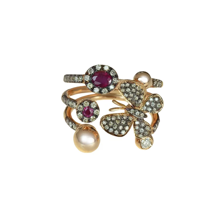Zlatý prsteň Moraglione 1922 s rubínmi a diamantmi Zlatý prsteň Moraglione 1922 s rubínmi a diamantmi