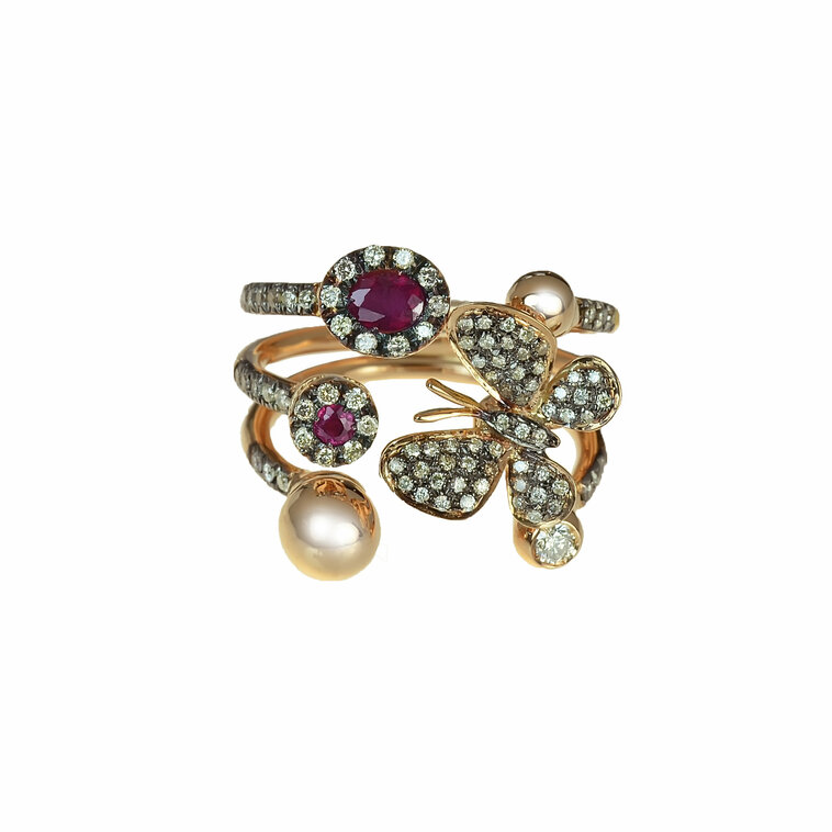 Zlatý prsteň Moraglione 1922 s rubínmi a diamantmi