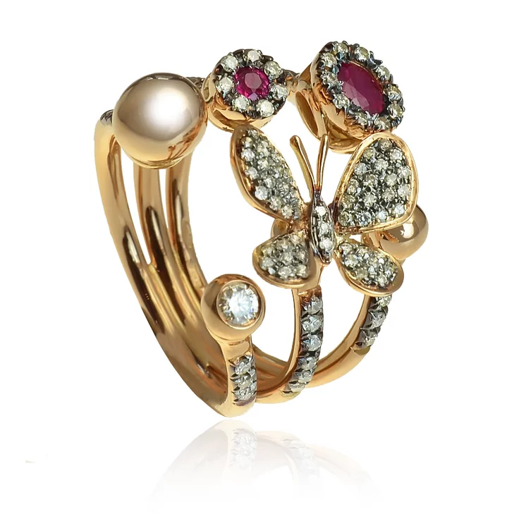 Zlatý prsteň Moraglione 1922 s rubínmi a diamantmi Zlatý prsteň Moraglione 1922 s rubínmi a diamantmi