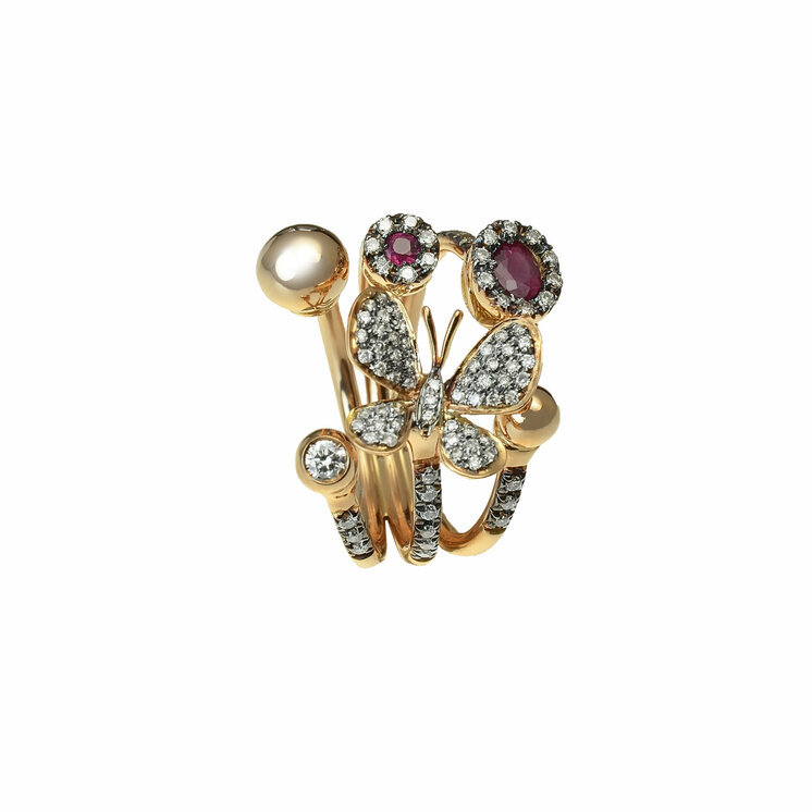 Zlatý prsteň Moraglione 1922 s rubínmi a diamantmi