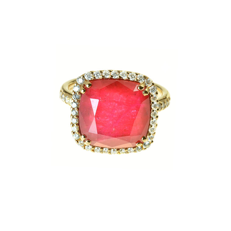Zlatý prsteň Moraglione 1922 s rubínom a diamantmi