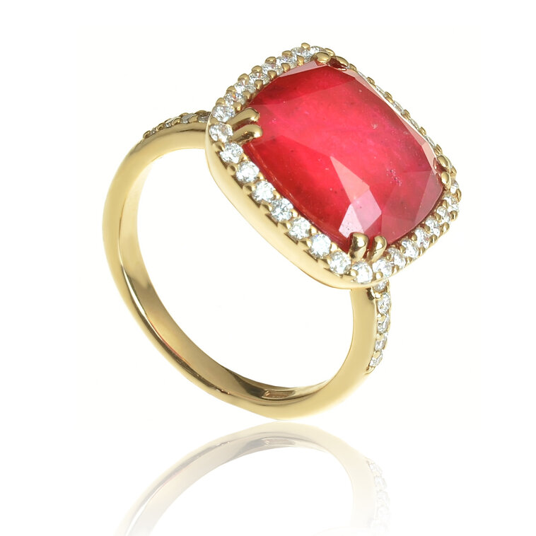 Zlatý prsteň Moraglione 1922 s rubínom a diamantmi