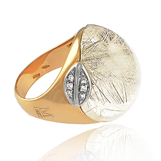 Zlatý prsteň Moraglione 1922 s rutile quartzom a diamantmi Zlatý prsteň Moraglione 1922 s rutile quartzom a diamantmi