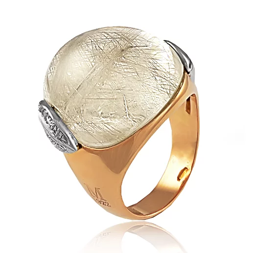 Zlatý prsteň Moraglione 1922 s rutile quartzom a diamantmi Zlatý prsteň Moraglione 1922 s rutile quartzom a diamantmi