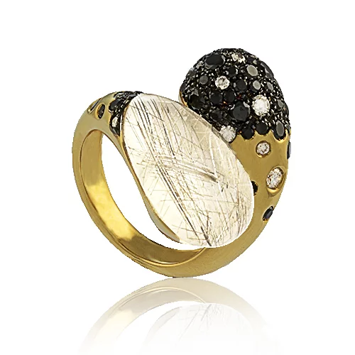 Zlatý prsteň Moraglione 1922 s rutile quartzom, perleťou a diamantmi Zlatý prsteň Moraglione 1922 s rutile quartzom, perleťou a diamantmi