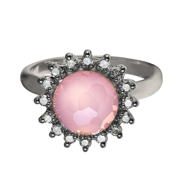 Zlatý prsteň Moraglione 1922 s ruženínom, perleťou a diamantmi
