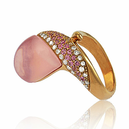 Zlatý prsteň Moraglione 1922 s ruženínom, perleťou, zafírom a diamantmi