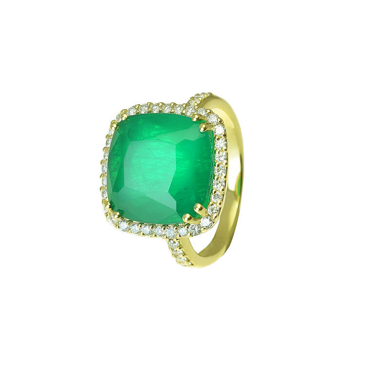 Zlatý prsteň Moraglione 1922 so smaragdom a diamantmi