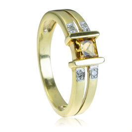 Zlatý prsteň s citrínom a diamantmi
