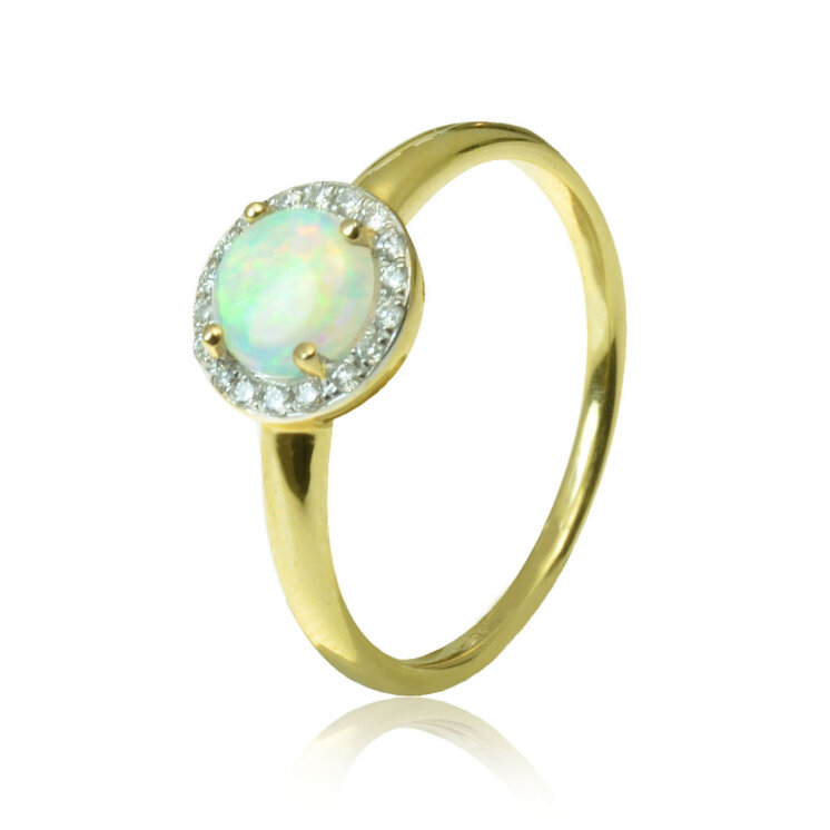 Zlatý prsteň s opálom a diamantmi