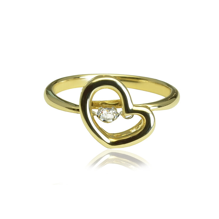 Zlatý prsteň s pohyblivým diamantom Srdiečko
