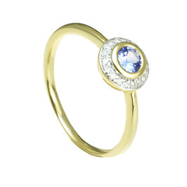 Zlatý prsteň s tanzanitom a diamantmi