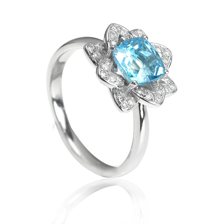 Zlatý prsteň s topásom a diamantmi Sky flower