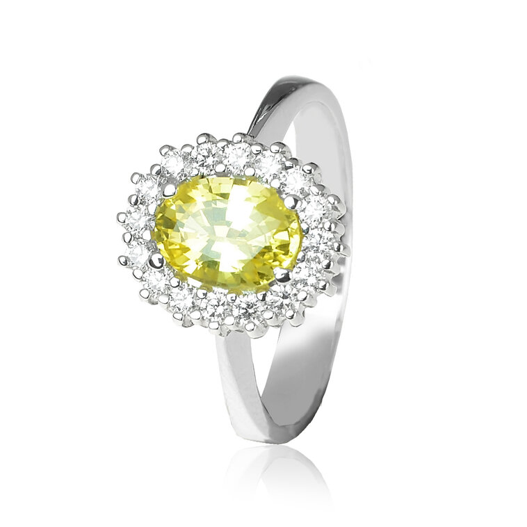 Zlatý prsteň so žltým zafírom a diamantmi